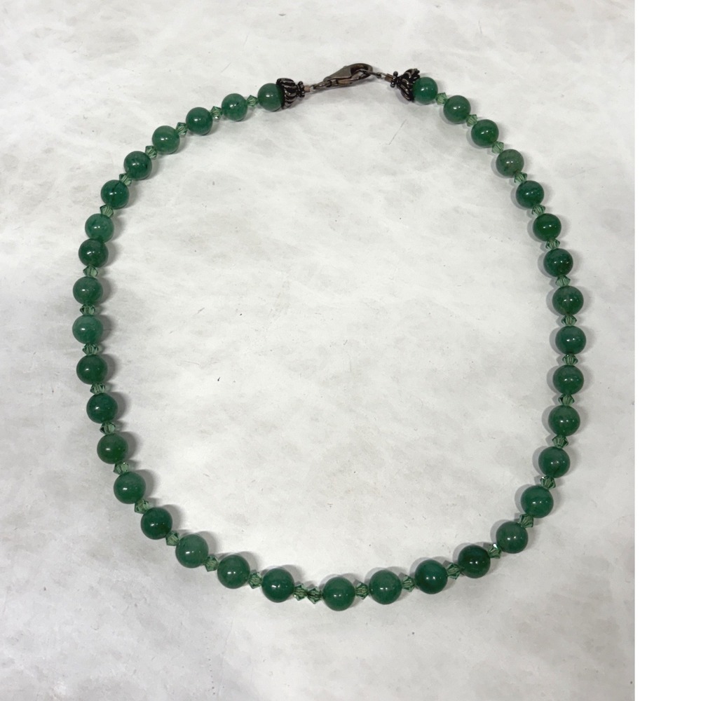 Green Aventurine Beaded Necklace 18 Inch Sterling Silver Clasp Gemstone Jewelry